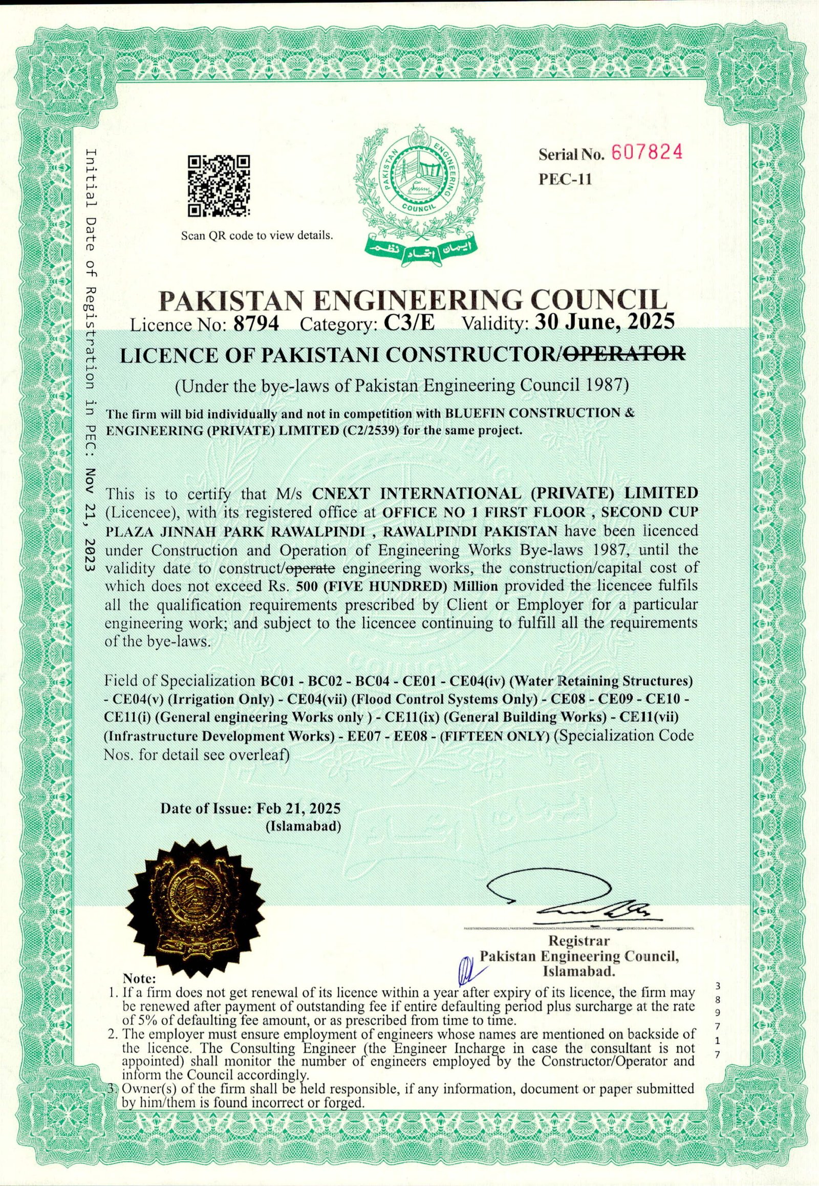 licence of construction